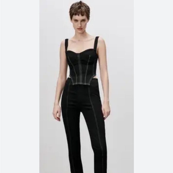 Zara Black Top with White Stitching - Picture 7 of 16